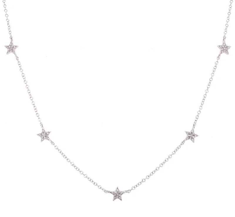 Layered Chain Necklaces-14K White Gold Diamond Star Station Necklace