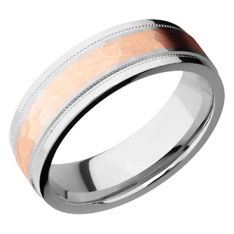 Engagement Rings with Diamonds-Lashbrook 7.5MM Cobalt Chome Wedding Band with a 14k Rose Gold Inlay