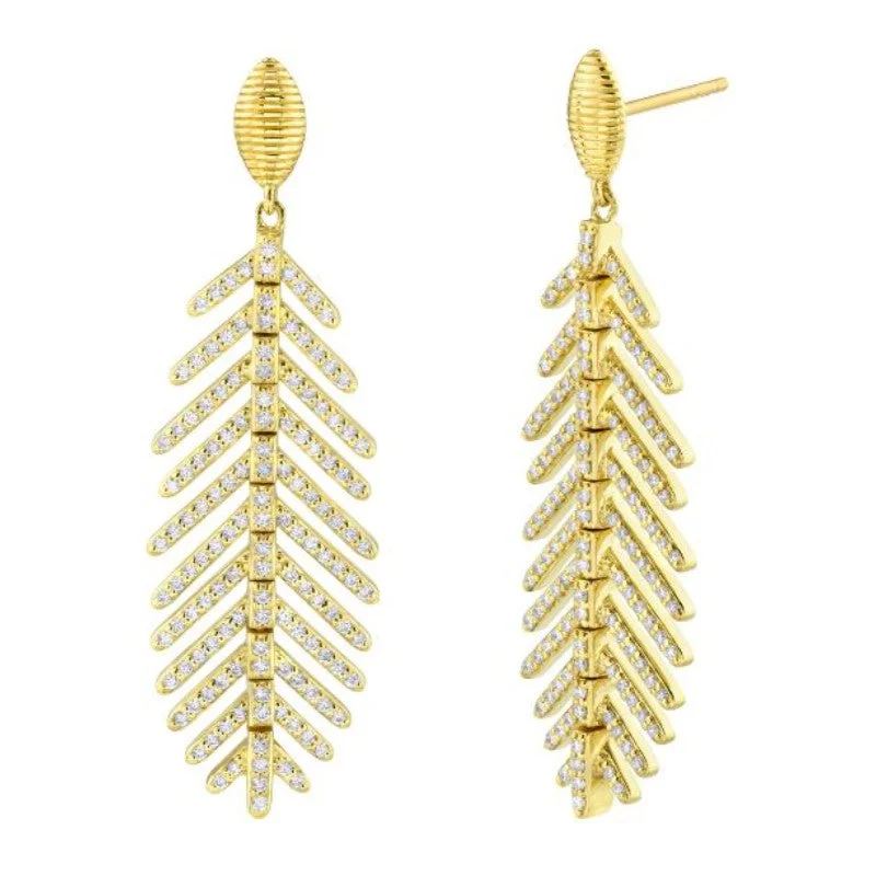 Twisted Earrings-18K Yellow Gold Diamond Small Feather Drop Earrings