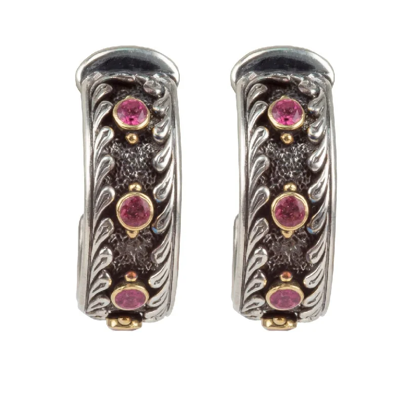 Adjustable Stud Earrings-Sterling Silver and 18K Gold Pink Tourmaline Earrings