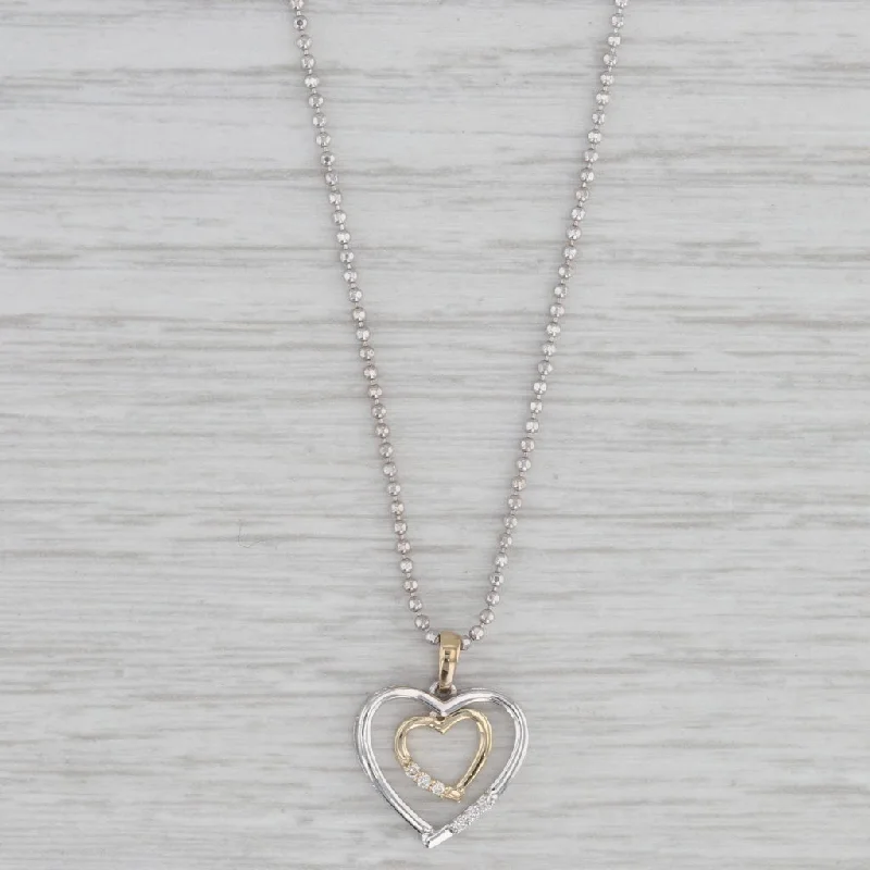 Locket Pendant Necklaces-Diamond Accented Double Heart Pendant Necklace 14k White Gold Bead Chain