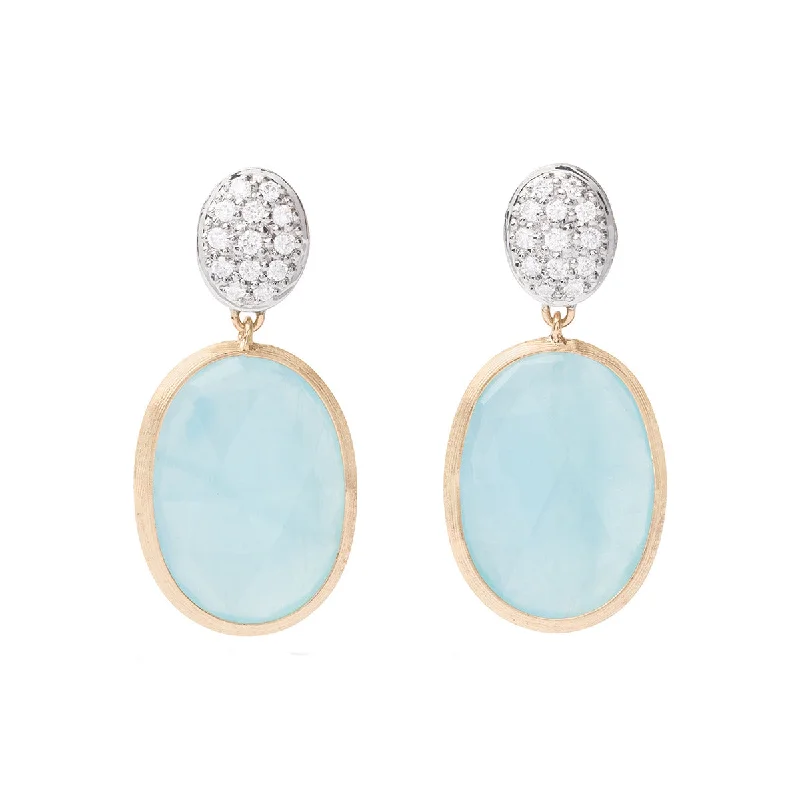 Glass Earrings-18K Gold Aquamarine and Diamond Drop Earrings