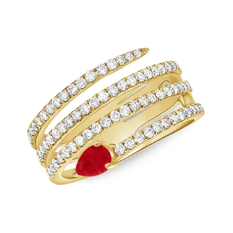 Luxury Rings-1.47ct Diamonds Trends Open & Multi Row Wrap Ring with Colored Stone Pear Shape Accent