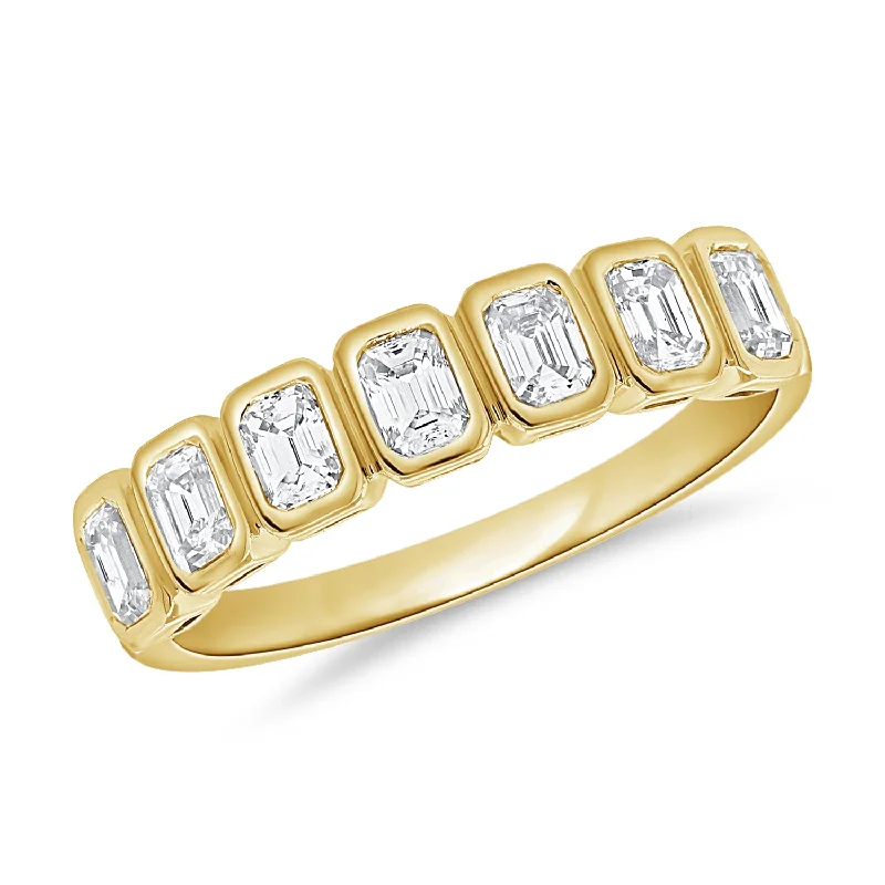 Silver Rings-0.70ct Emerald Cut Bezel & Channel Set Diamond Ring