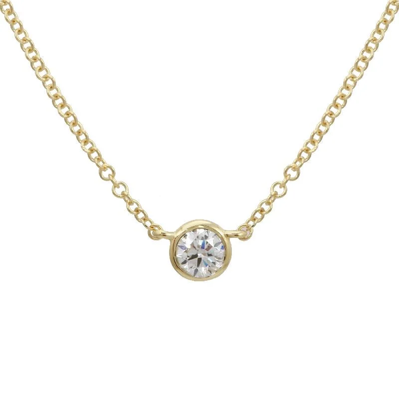 Custom Necklaces-14k Yellow Gold bezeled Diamond Necklace