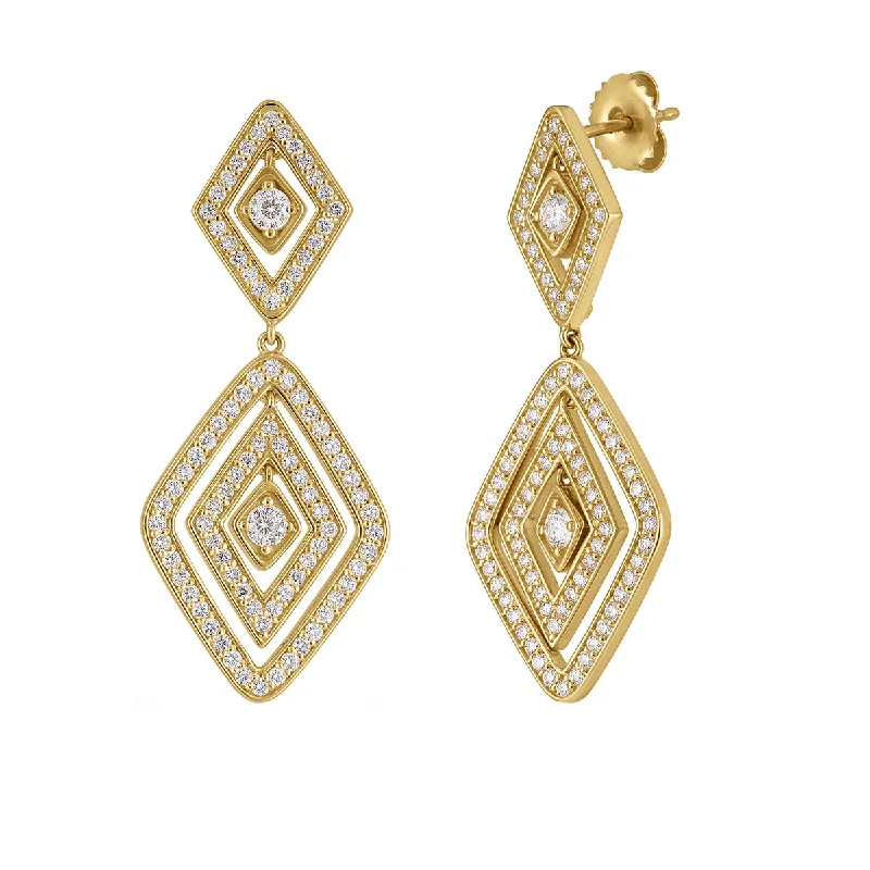 Unique Earrings-18K Yellow Gold Diamante Diamond Dangle Earrings