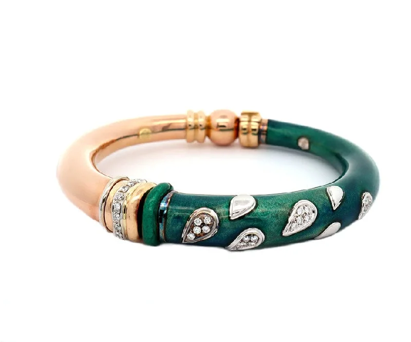 Elegant Pearl Bangles-La Nouvelle Bague Diamond and Teal Enamel Bangle Bracelet in 18K