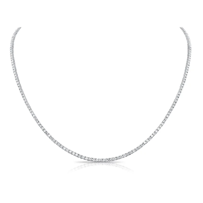 Thick Necklaces-14K White Gold Diamond Tennis Necklace