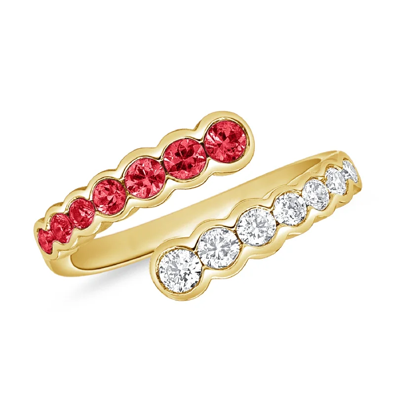 Men's Fashion Rings-Ruby and Diamond Bezel Wrap Ring in 14K Gold