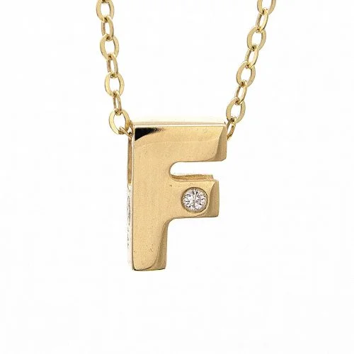 Crystal Pendant Necklaces-14K Yellow Gold Initial "F" With Diamond Necklace