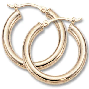 Artistic Drop Earrings-3x20mm Medium Tube Hoop Earrings in 14K Yellow Gold