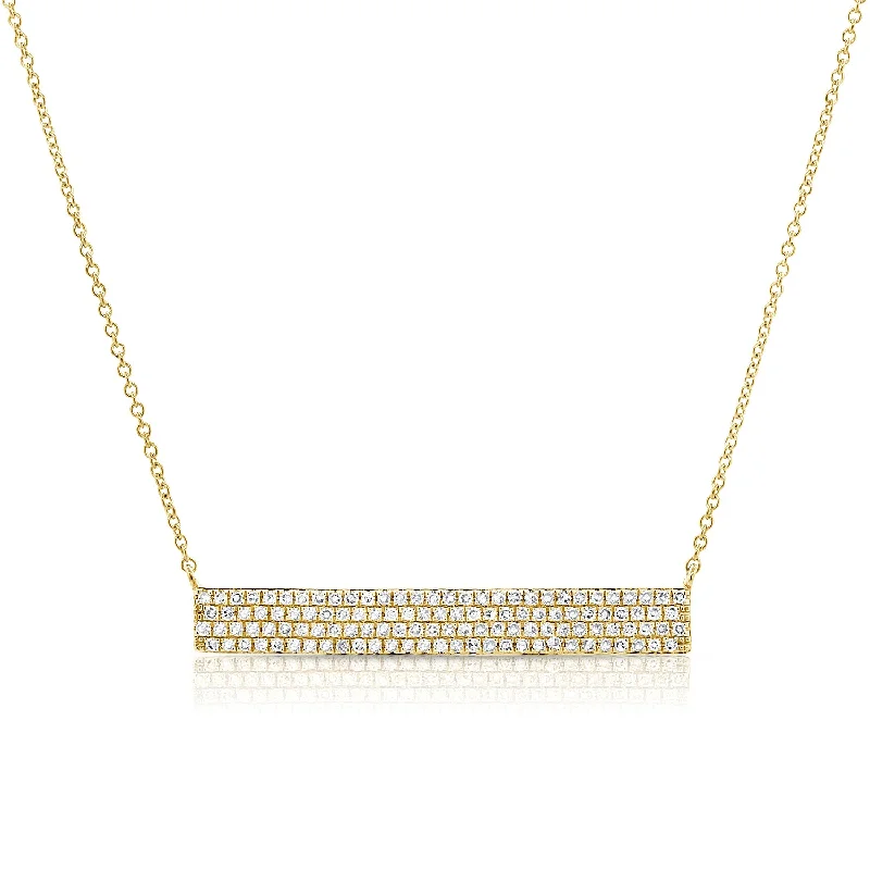 Butterfly Pendant Necklaces-14K Yellow Gold Diamond Pave Bar Necklace