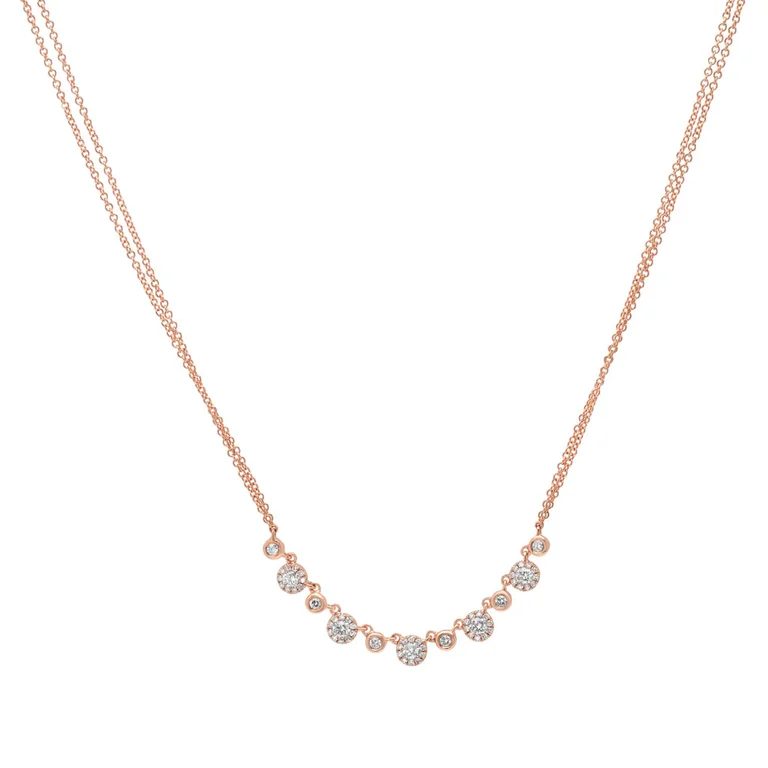 Gemstone Necklaces-14K Rose Gold Diamond Disc Double Chain Necklace