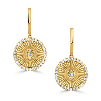 Gold Stud Earrings-Helios 0.60Ct Diamond Fluted Halo Drop Earrings in 18k Yellow Gold