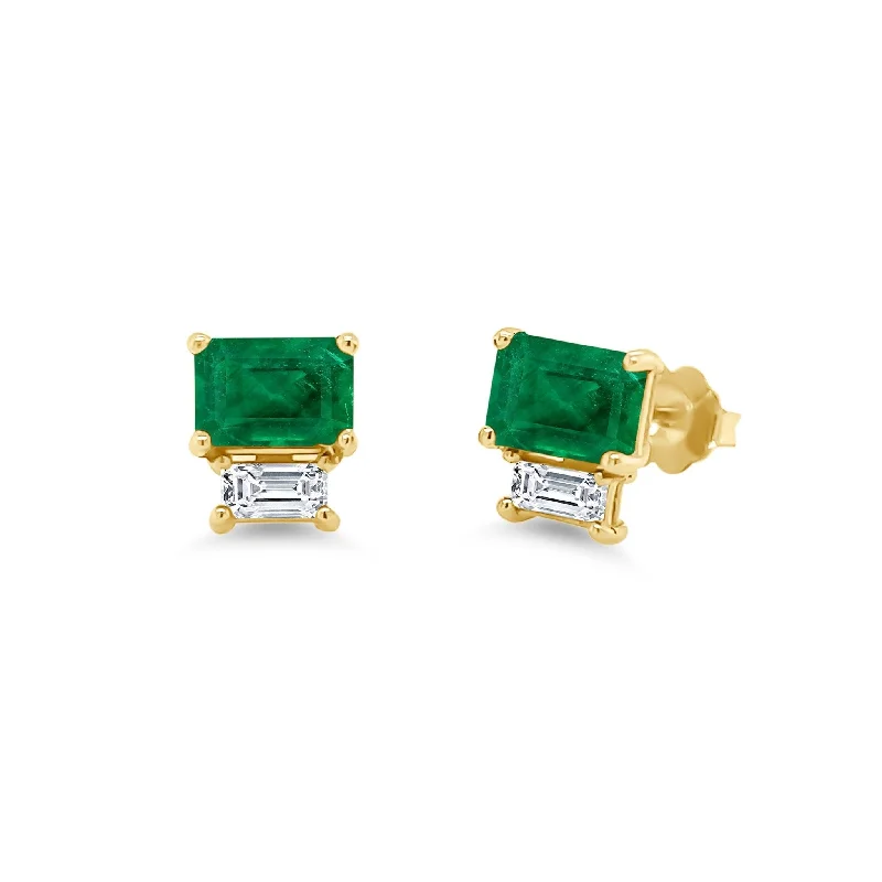 Flower Earrings-Emerald & Diamond Studs