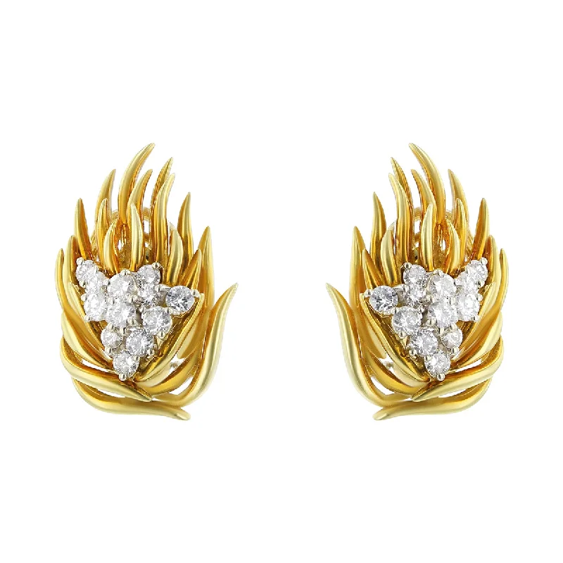 Polished Earrings-18K Yellow Gold Diamond Earrings