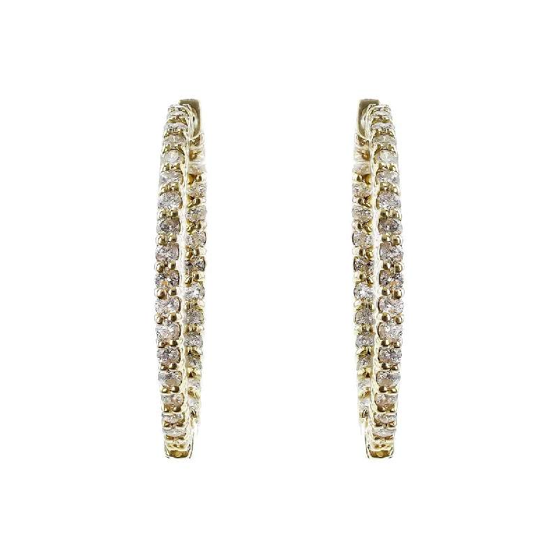 Geometric Stud Earrings-14K Yellow Gold Diamond Inside Out Hoop Earrings