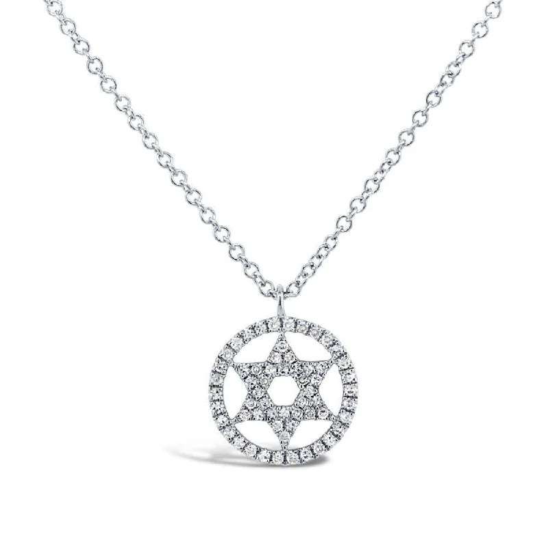 Vintage Gold Necklaces-14K White Gold Circle Diamond Star Of David