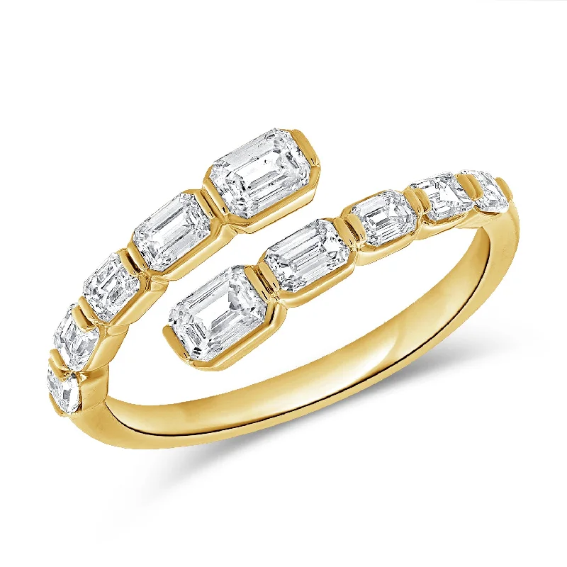 Aquamarine Rings-Modern Emerald-Cut Diamond Open Band in 14K Gold