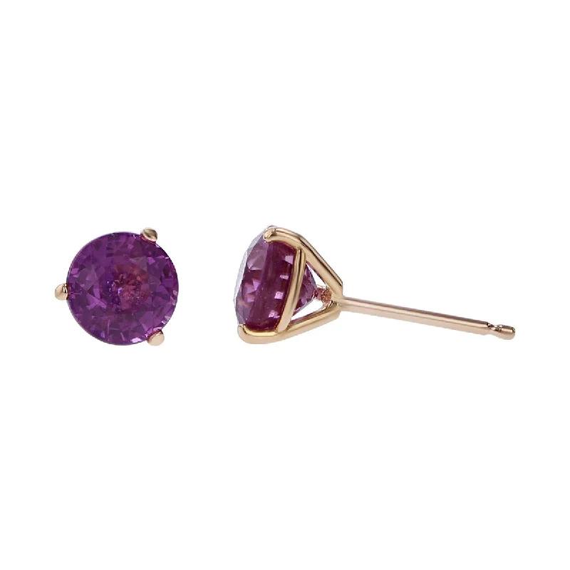 Long Drop Earrings-18K Rose Gold Purple-Pink Sapphire Stud Earrings