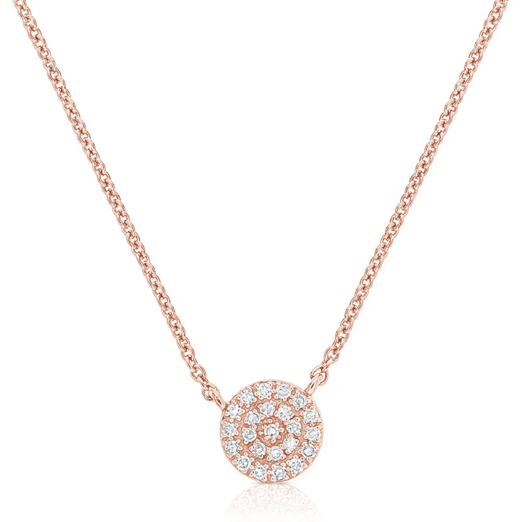 Art Deco Necklaces-14K Rose Gold Diamond Pave Disc Necklace