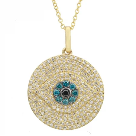 Heart-Shaped Necklaces-14k Yellow Gold Diamond Evil Eye Necklace