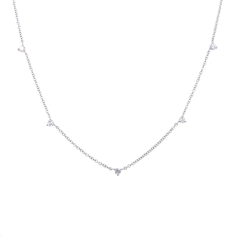 Custom Name Necklaces-14K White Gold Three Prong Diamond Station Necklace