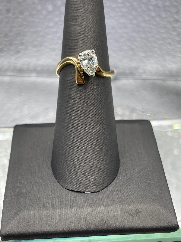 Cocktail Rings-Ladies 14 Karat Solid Yellow Gold Diamond Pear Shape Engagement Ring