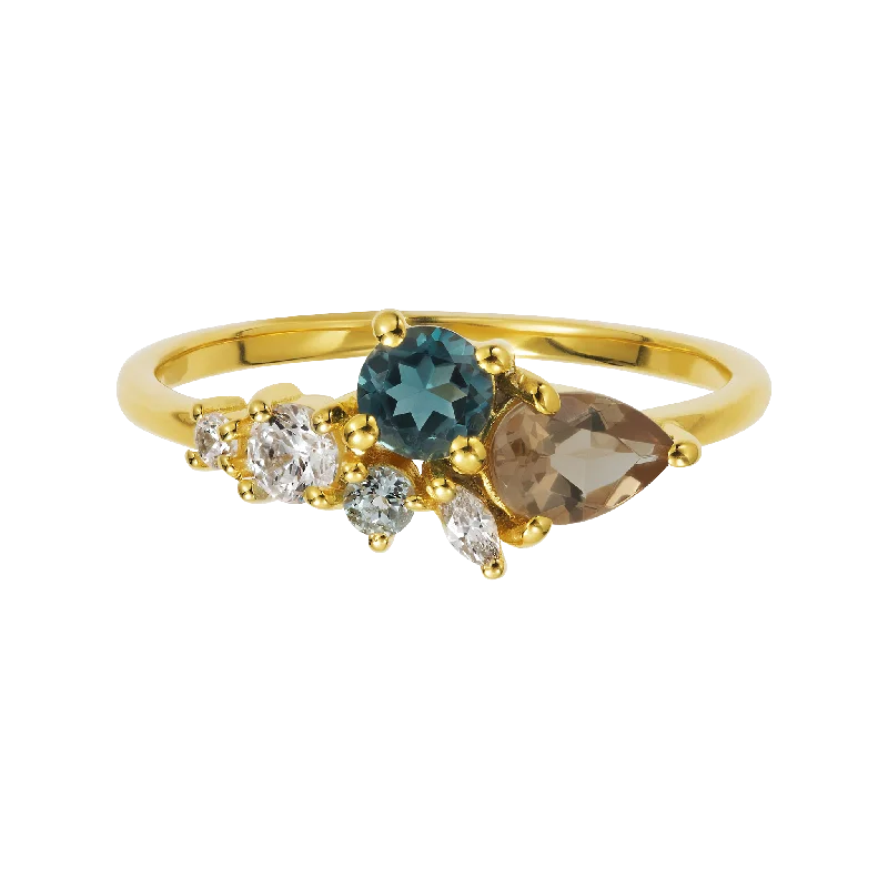 Ring with Custom Engraving-Alexandrite and London Blue Topaz Autumn Leaves Ring