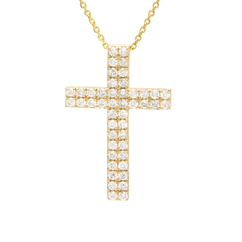 Flower Necklaces-14k Yellow Gold Diamond Cross