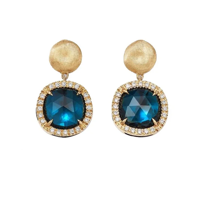 White Earrings-18K Yellow Gold London Blue Topaz and Diamond Small Drop Earrings