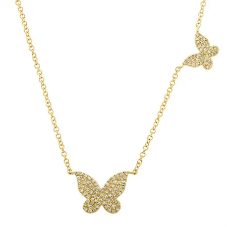 Moonstone Necklaces-14K Yellow Gold Double Butterfly Diamond Necklace