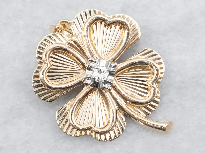 Gold Brooch-Diamond Shamrock Pendant or Brooch