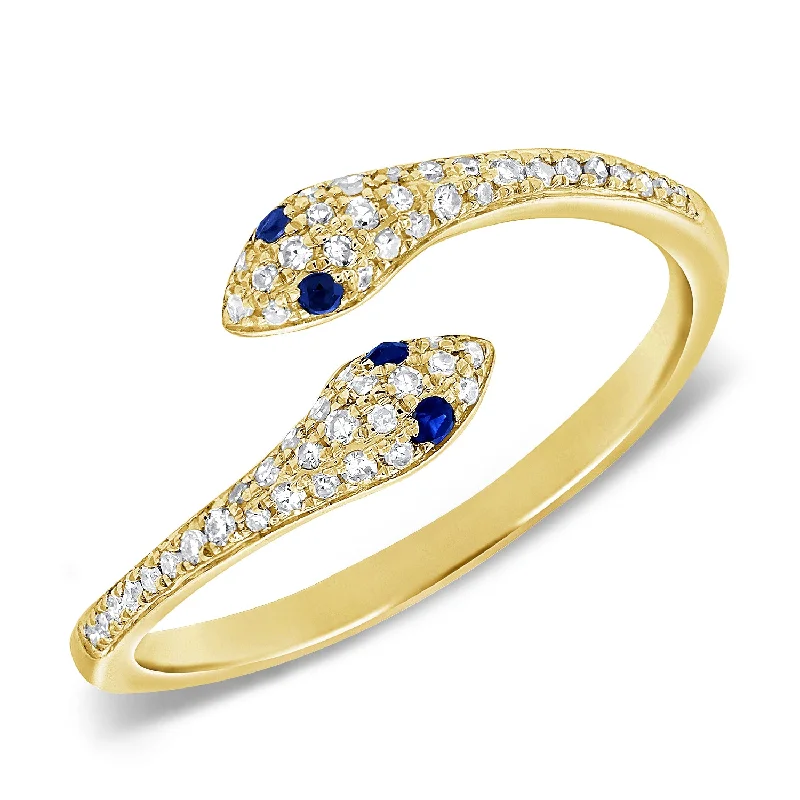 Round Diamond Rings-Enchanting Double-Serpent Sapphire & Diamond Ring in 14K Gold