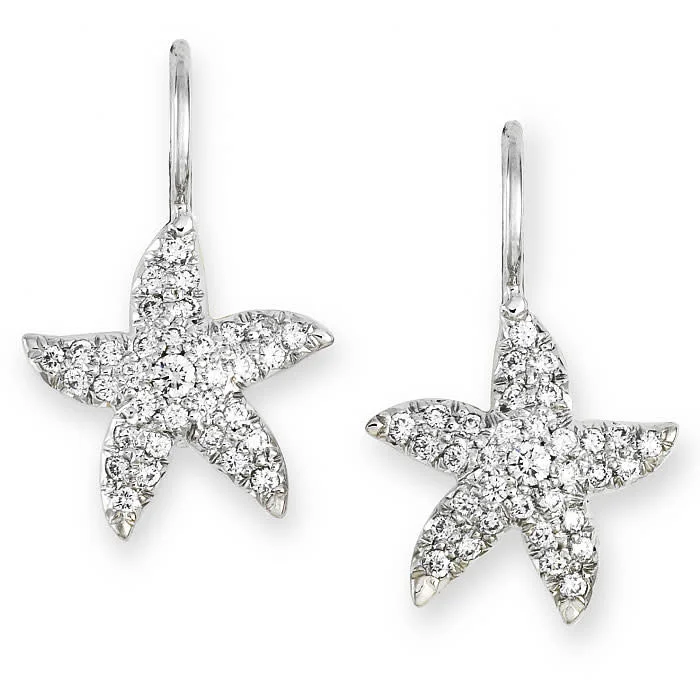 Hanging Earrings-0.51ct Diamond Starfish Drop Earrings in 18K White Gold