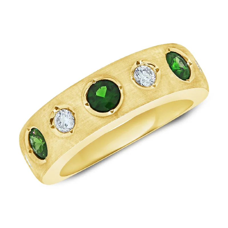 Couples Promise Rings-Bold Gypsy Ring with 0.78 Carats of Emeralds and Diamonds