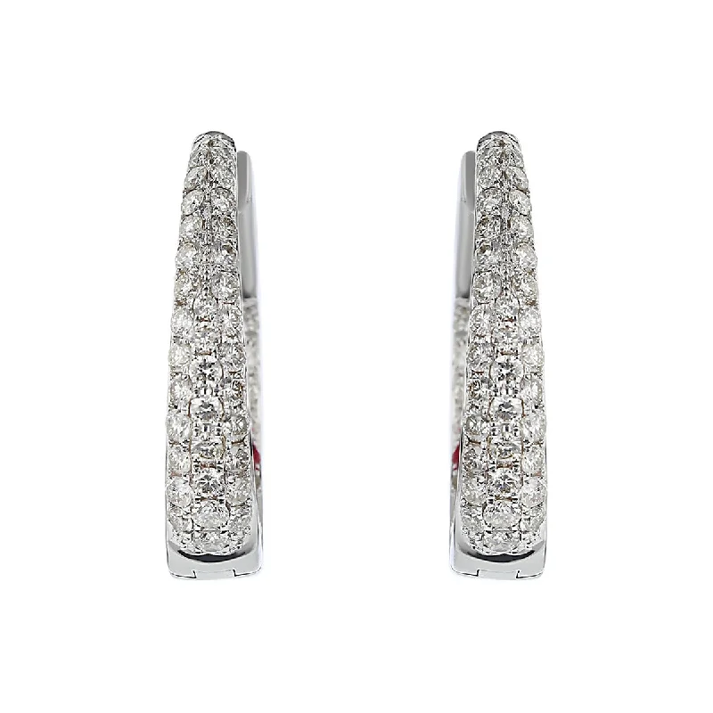 Wedding Stud Earrings-Tapered Inside Out Pave Diamond Hoop Earrings