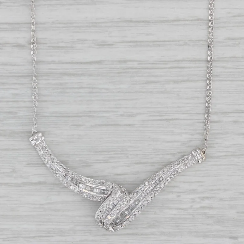 Heart-Shaped Necklaces-0.86ctw Diamond V Necklace 10k White Gold 18.5" Curb Chain