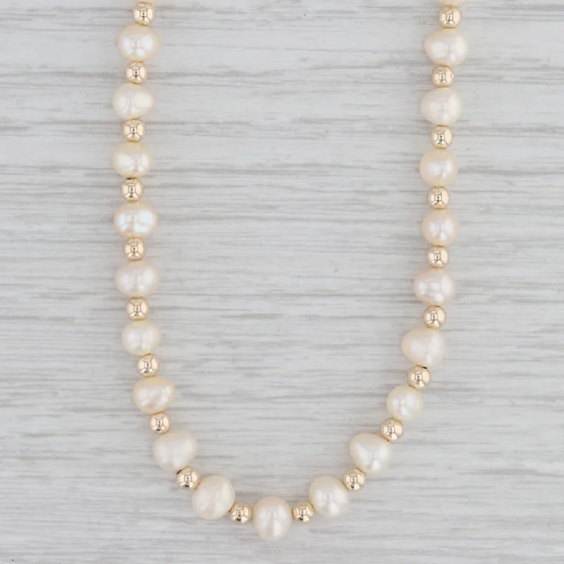 Graduation Necklaces-Cultured Freshwater Pearl Bead Strand Necklace 14k Yellow Gold 18.25"