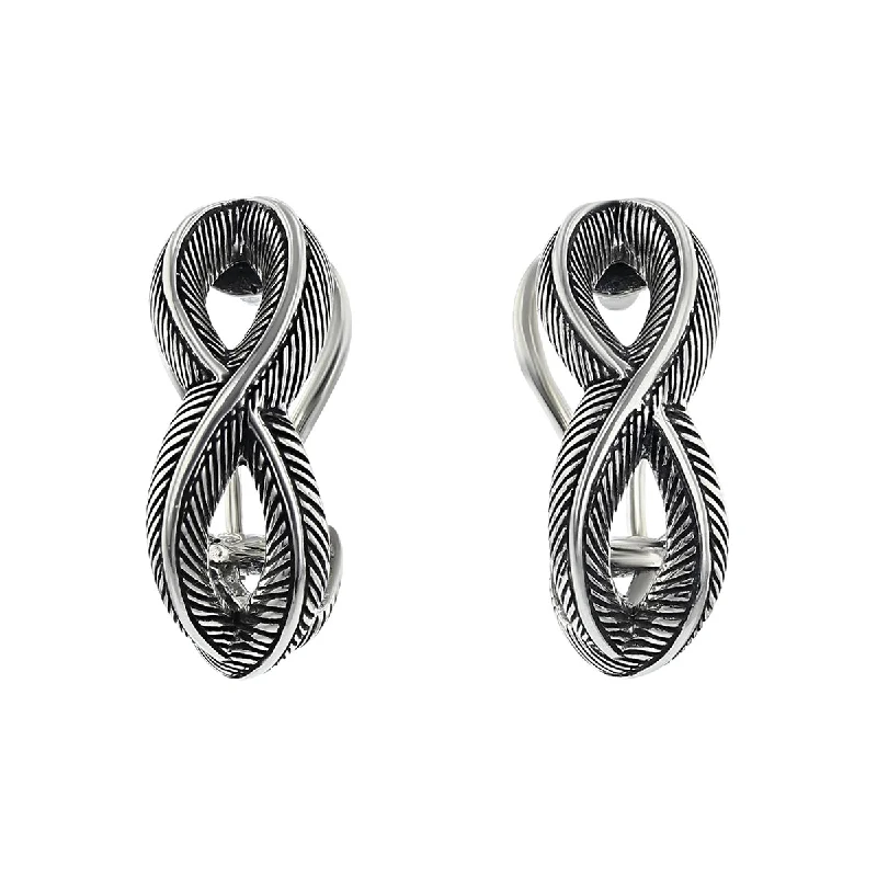 Chic Earrings-STERLING SILVER INFINITY FEATHER OMEGA HOOP EARRINGS