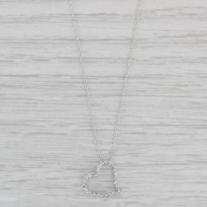 Layered Chain Necklaces-0.11ctw Diamond Floating Heart Pendant Necklace 10k White Gold 20.5" Rope Chain