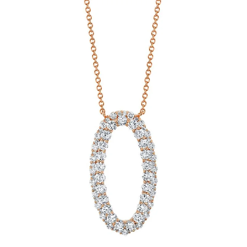 Luxury Gold Chain Necklaces-14K Rose Gold Diamond Oval Necklace