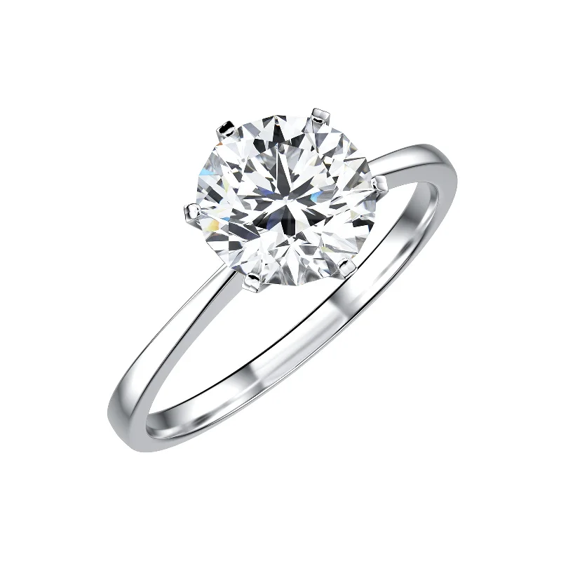 Modern Wedding Rings-Vintage Bare 6 Prong Solitaire Moissanite Diamond Round Cut Ring in Yellow/White Gold