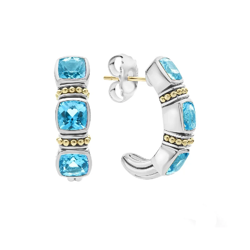 Casual Stud Earrings-Swiss Blue Topaz Hoop Earrings