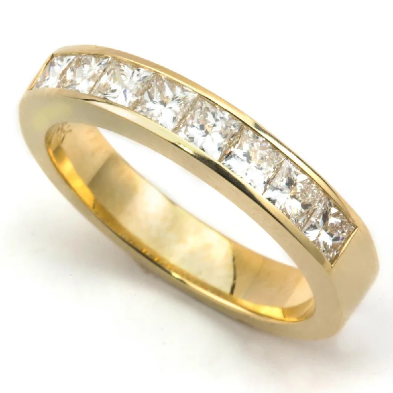 Wedding Set Rings-Princess Diamond Channel Set Wedding Band Ring Yellow Gold 18K 1.00 Carat