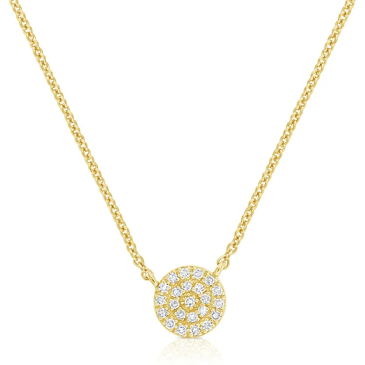 Minimalist Name Necklaces-14K Yellow Gold Diamond Pave Disc Necklace