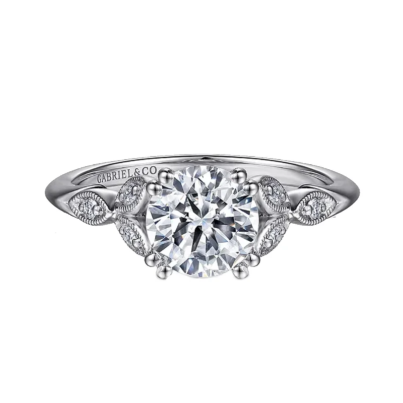 Love Rings-Gabriel "Celia" 14K White Gold Trio Milgrain Petal Victorian Style Engagement Ring Mounting