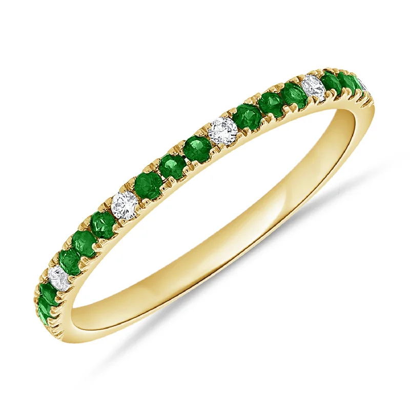 Wedding Set Rings for Men-Emerald & Diamond Halfway Ring made in 14K Gold