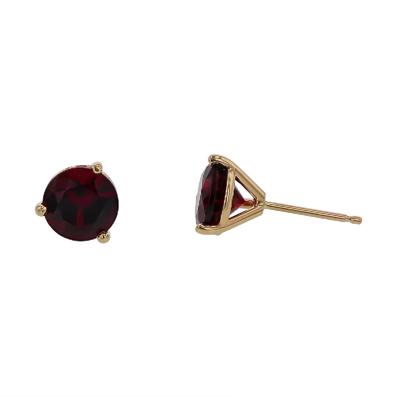 Geometric Stud Earrings-3.12ct 7mm Tanzanian Garnet Stud Earrings in 14k Yellow Gold