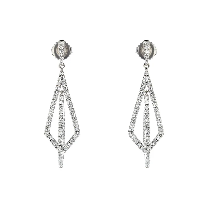 Modern Silver Earrings-Geometric Diamond Dangle Earrings